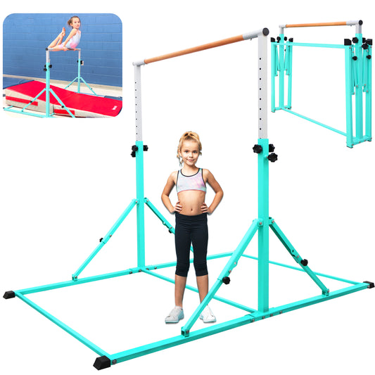 PreGymnastic Foldable Gymnastics Bar for Kids Ages 3-12 Years Old in Teal