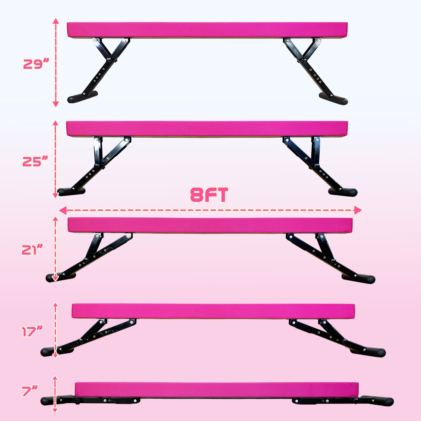 PreGymnastic 9"-27" Heights Adjustable Balance Beam, Off-ground Gymnastics Beam