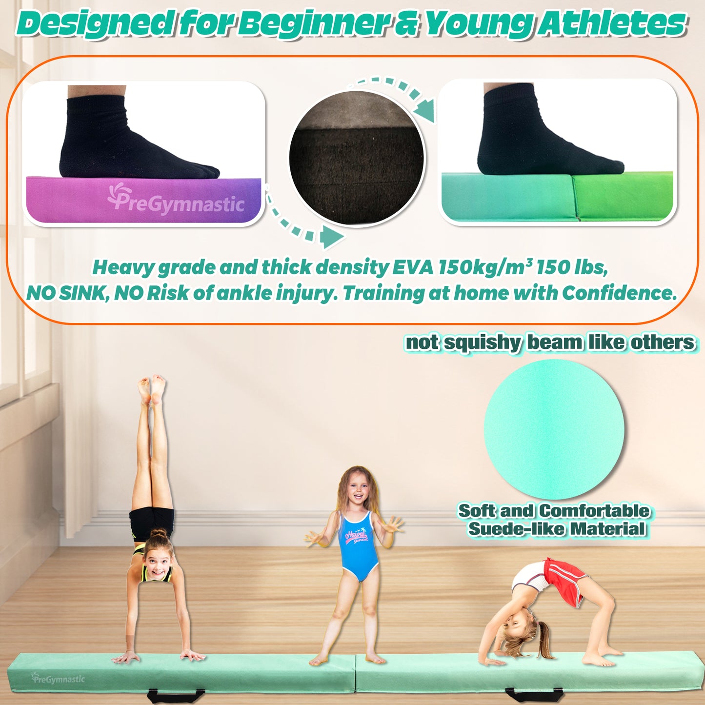 8 ft Folding Balance Beam for Kids, Gymnastics Beam