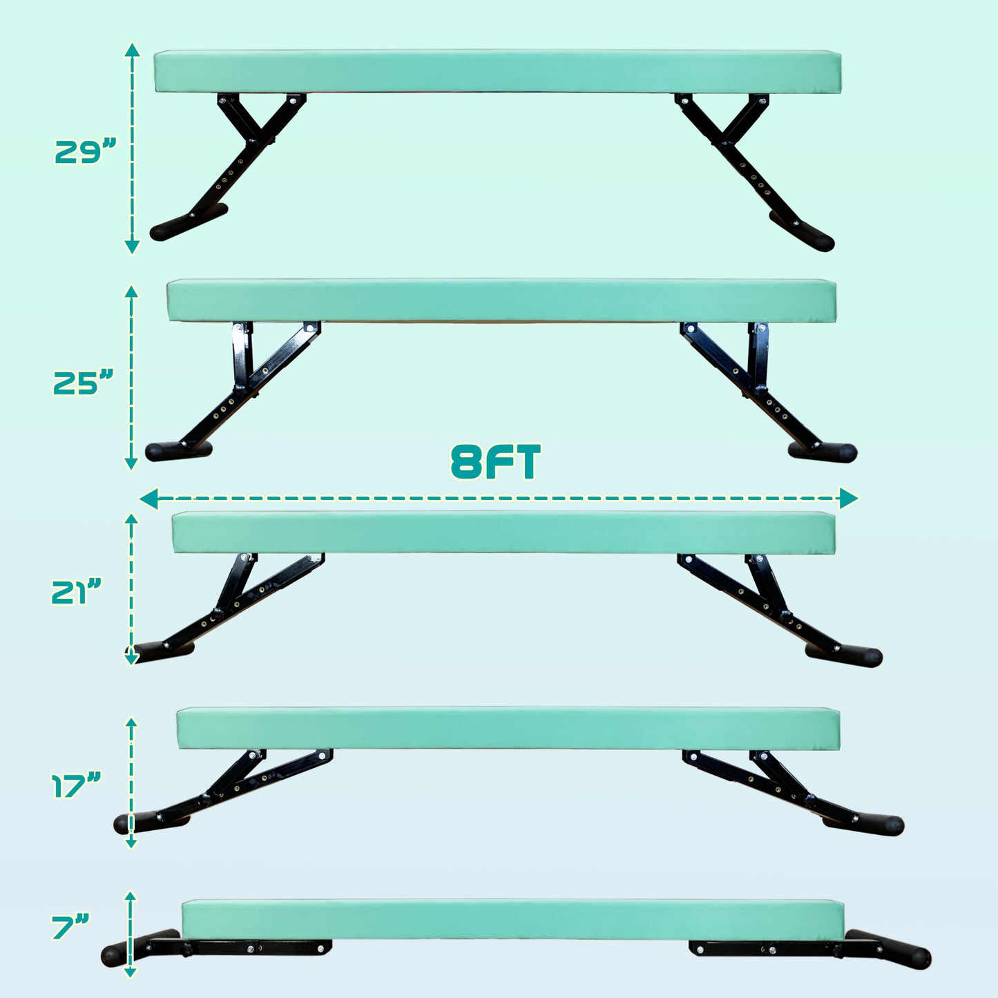 PreGymnastic 9"-27" Heights Adjustable Balance Beam, Off-ground Gymnastics Beam