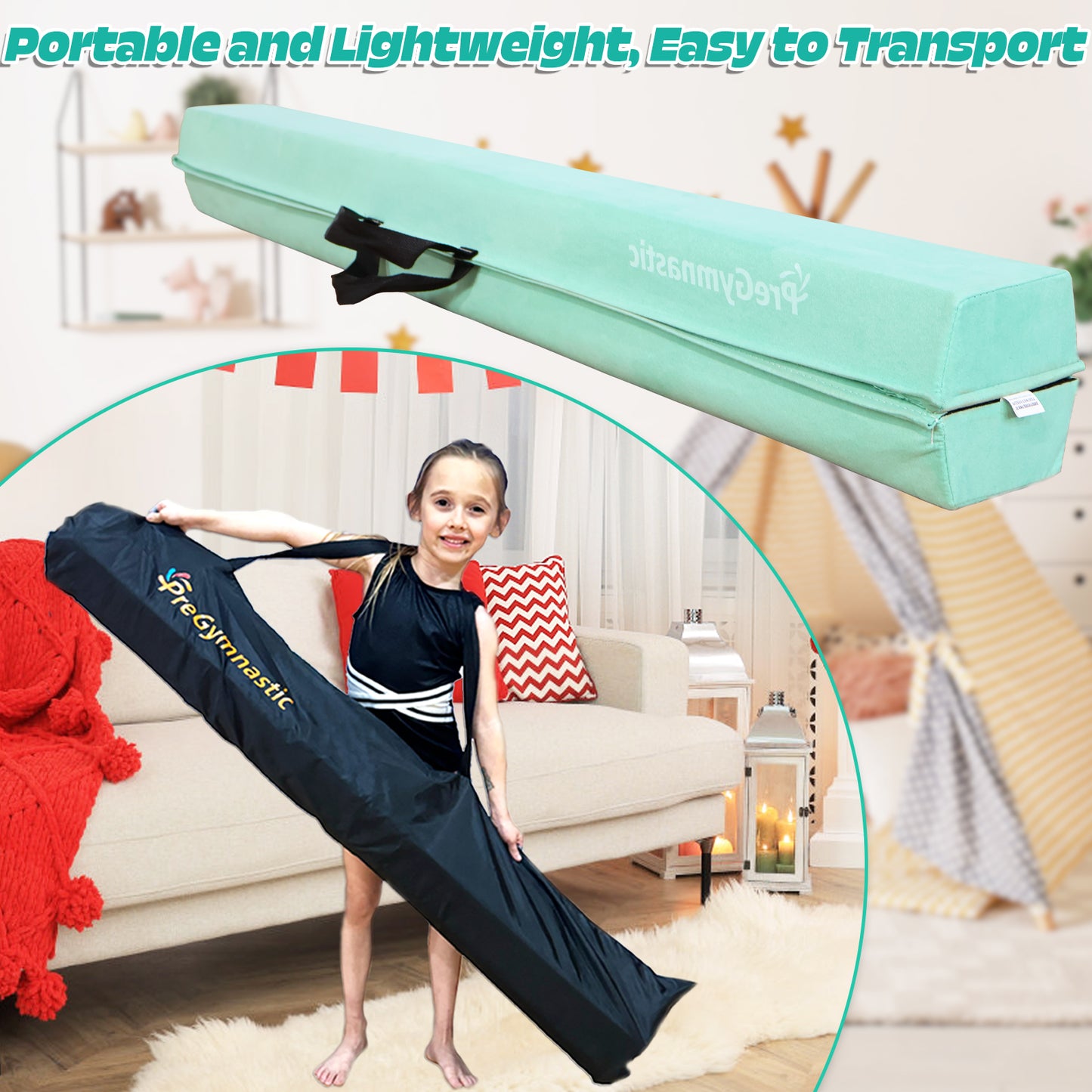 8 ft Folding Balance Beam for Kids, Gymnastics Beam
