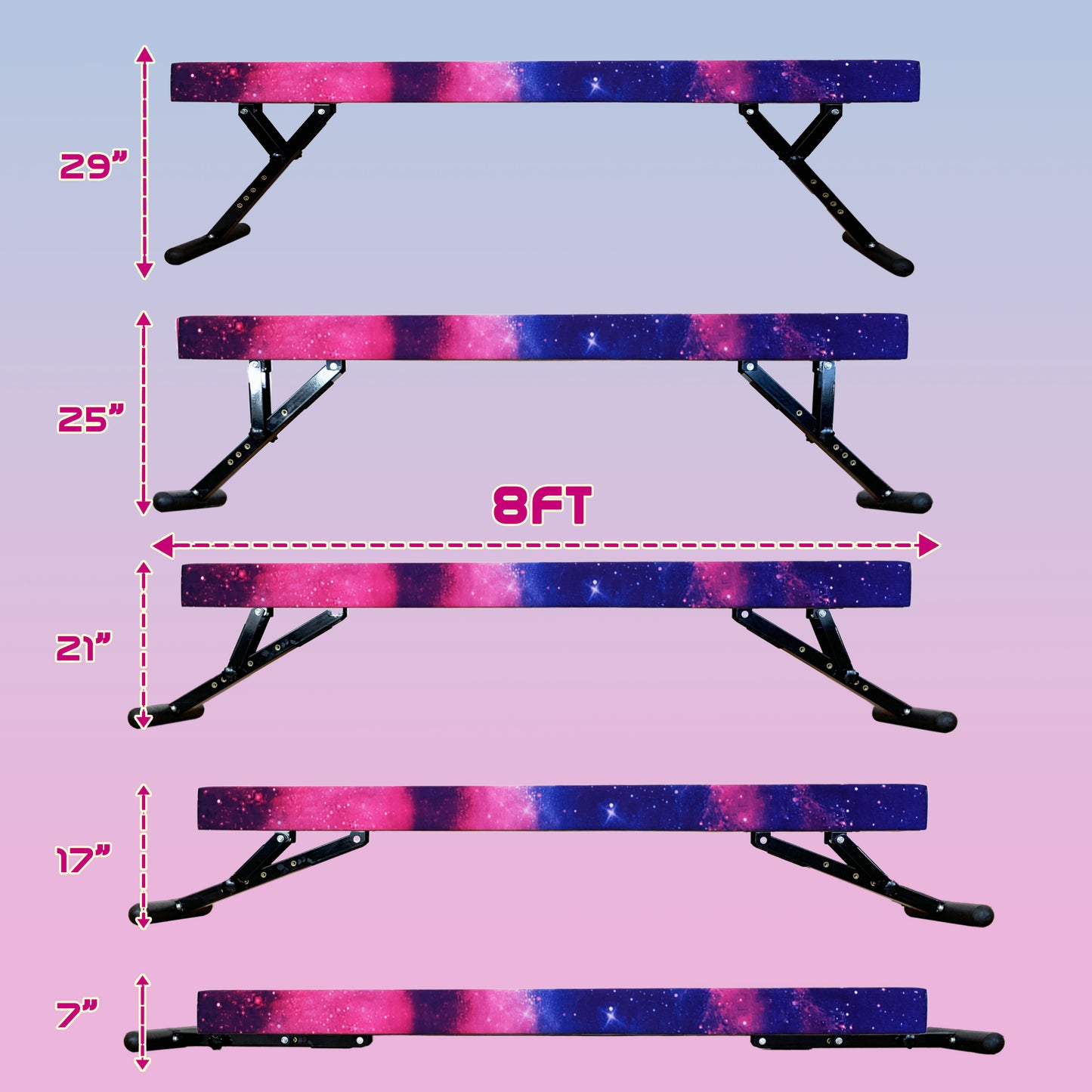 PreGymnastic 9"-27" Heights Adjustable Balance Beam, Off-ground Gymnastics Beam