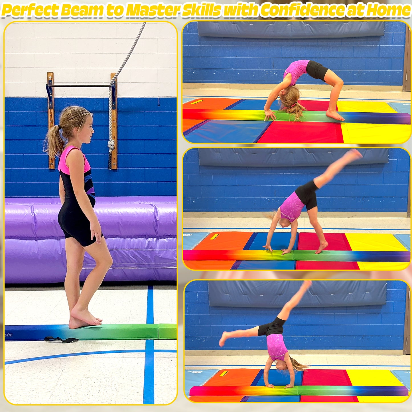 8 ft Folding Balance Beam for Kids, Gymnastics Beam