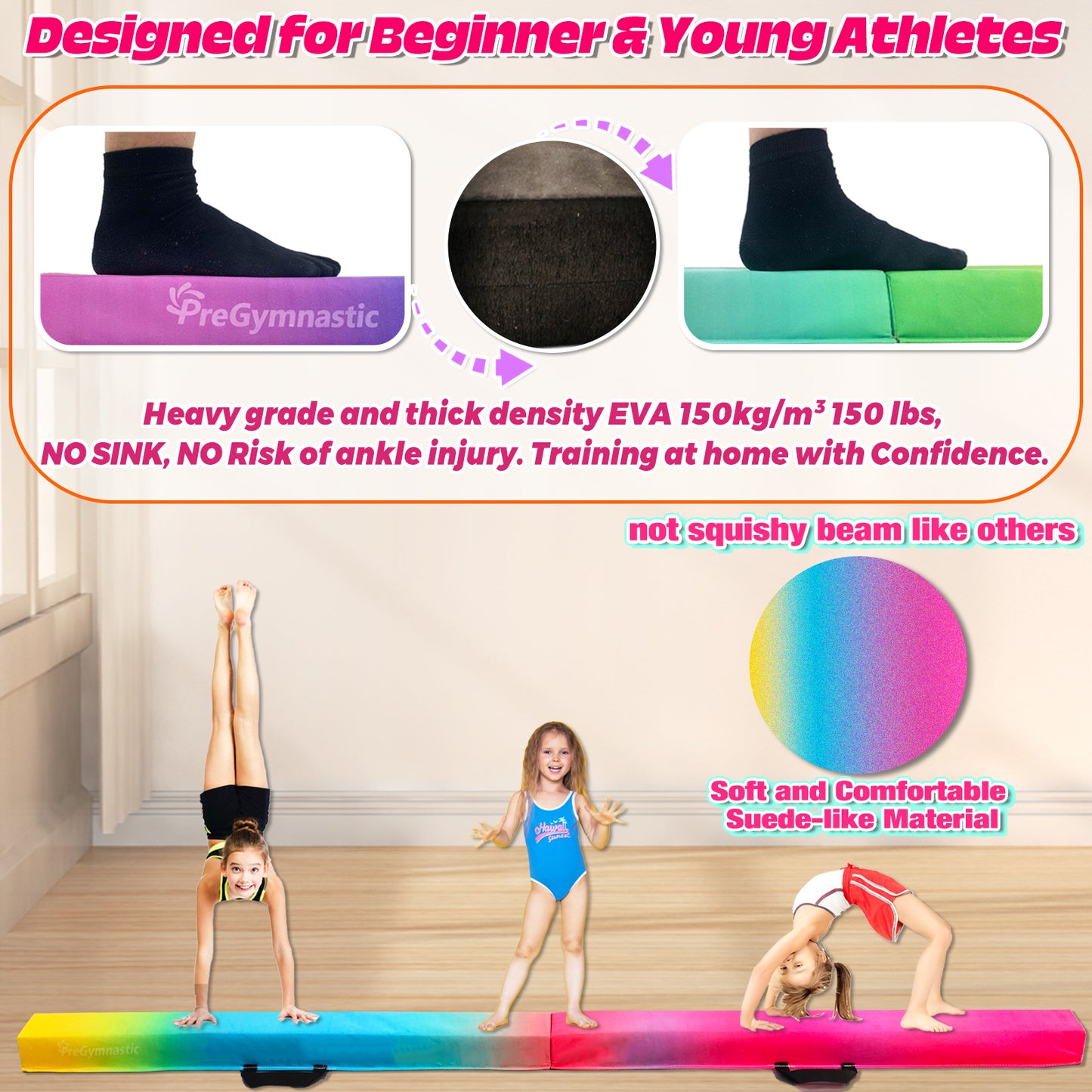 8 ft Folding Balance Beam for Kids, Gymnastics Beam