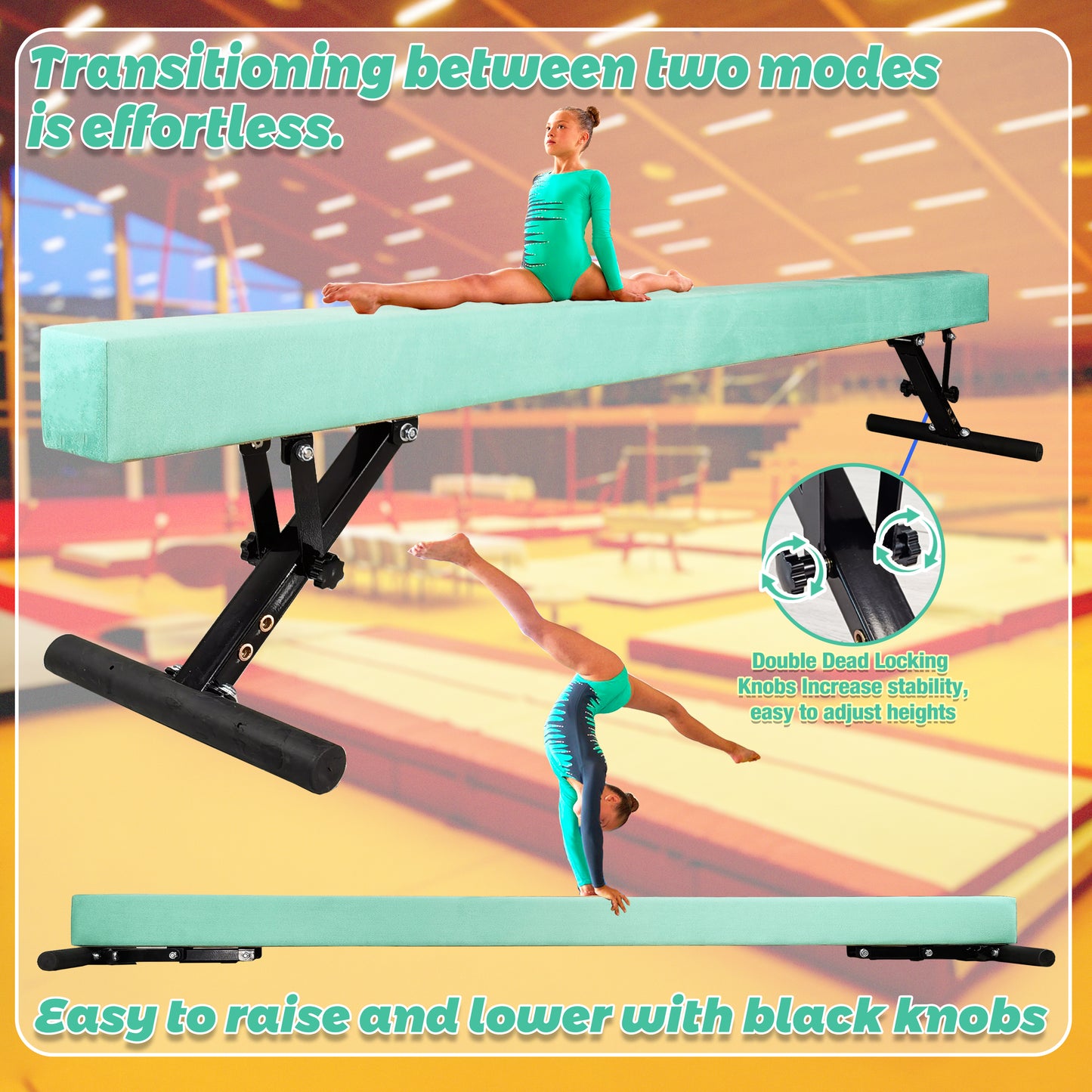 8ft Adjustable Balance Beam for Kids and Teenagers, Adjustable Heights 9"-17"
