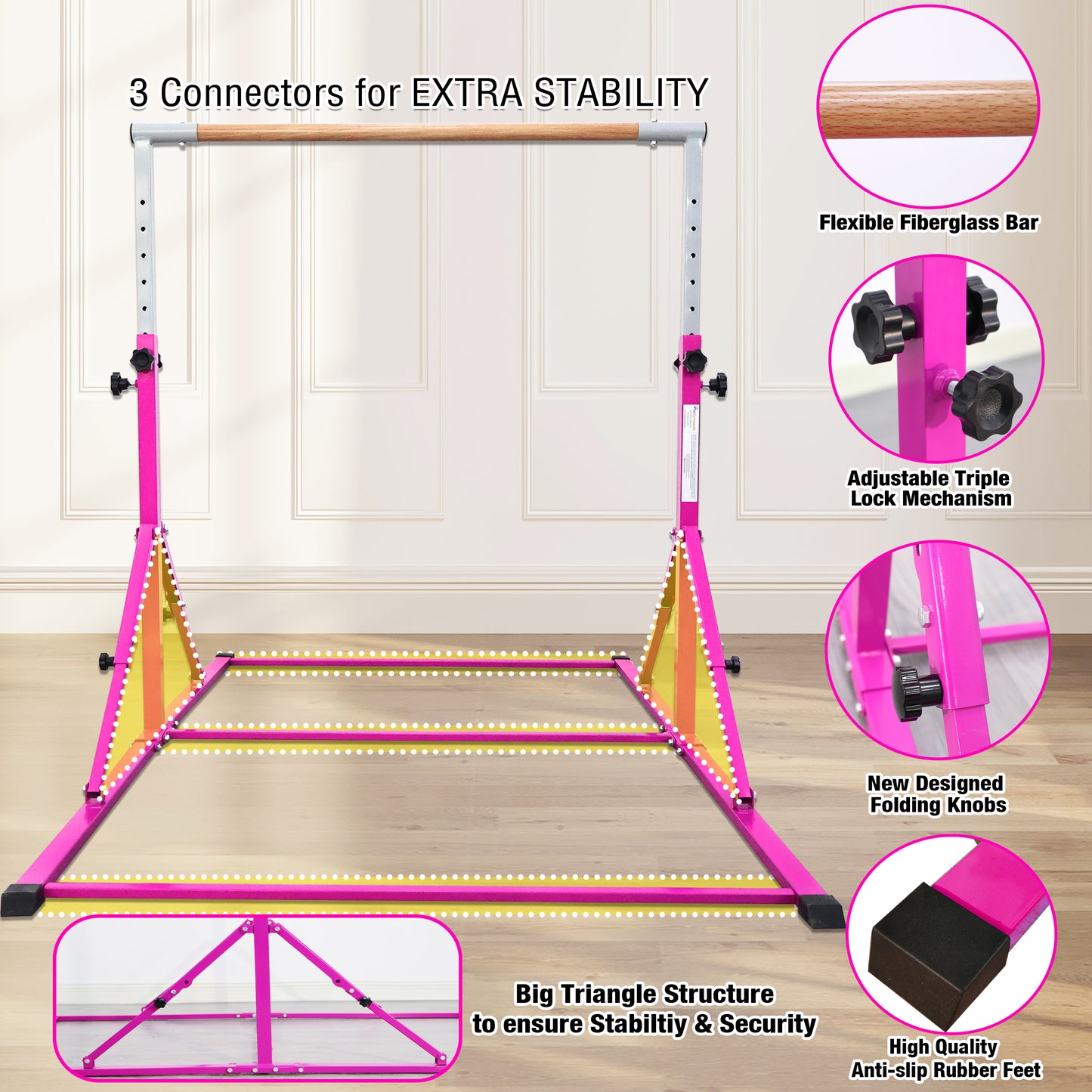 PreGymnastic Foldable Gymnastics Bar for Kids Ages 3-12 Years Old in Purple