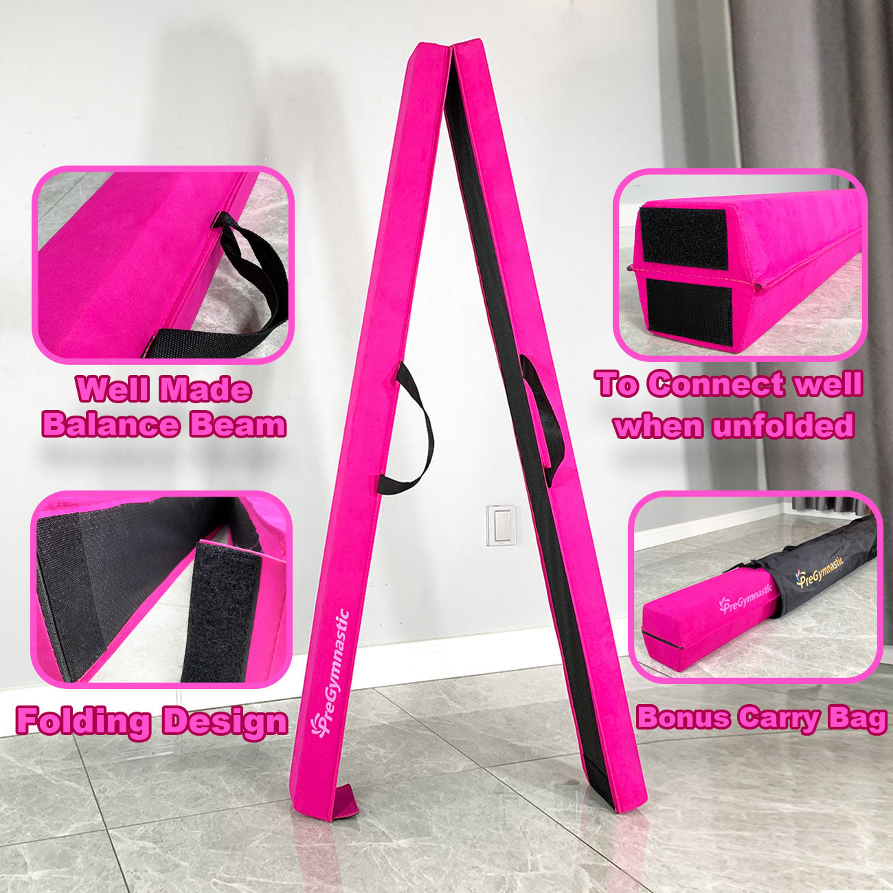 8 ft Folding Balance Beam for Kids, Gymnastics Beam